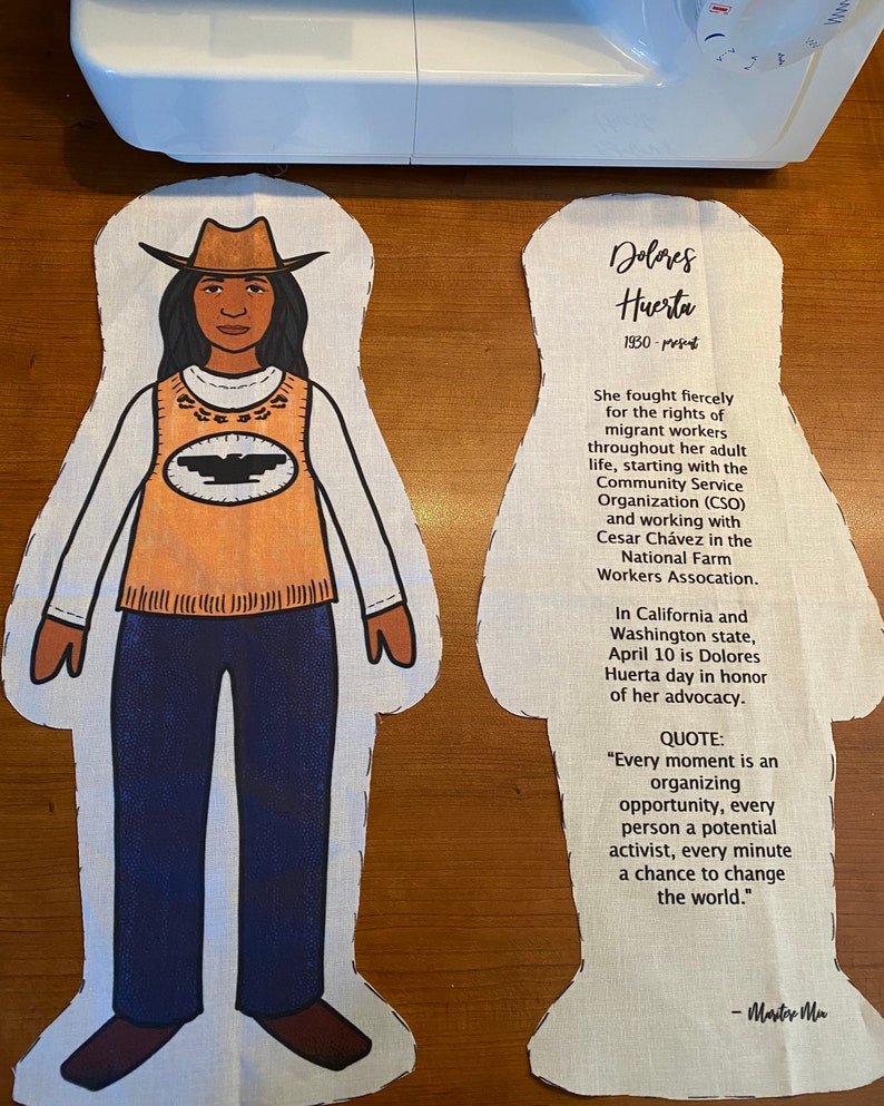 Image of the Cut and Sew DOLORES HUERTA Doll from Made By Mix